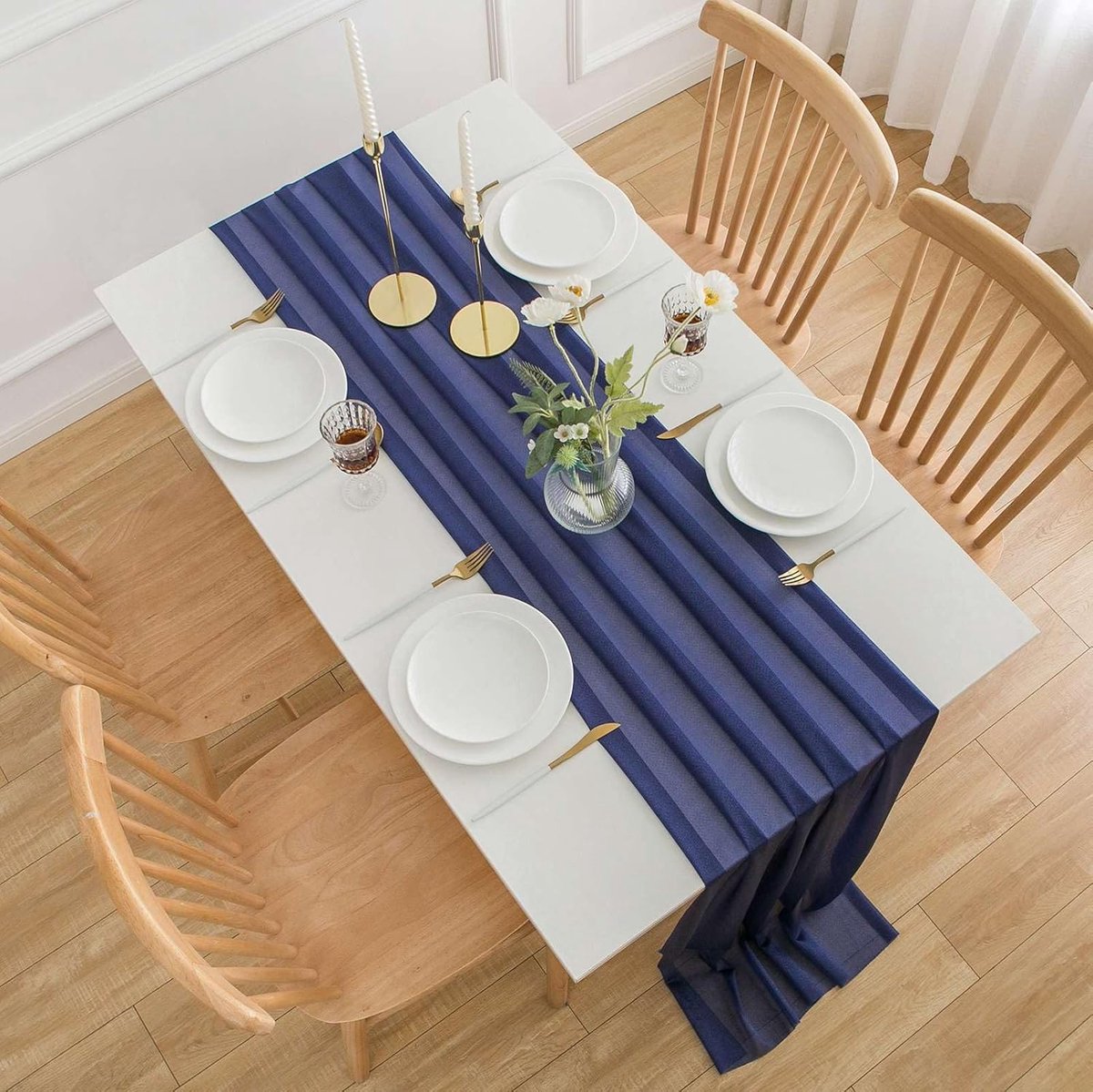 Chiffon Tafelloper - Decoratiestof voor Tafeldecoratie - Donkerblauw