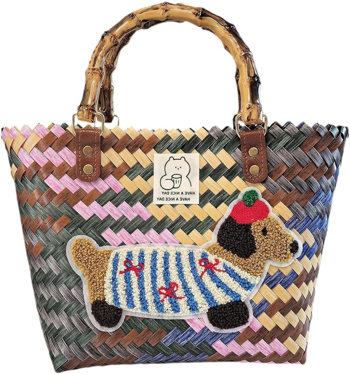 Gevlochten Tas - Dachshund Tas - Strand en Werk - Stijlvol en Functioneel - 30 x 25.1 x 10.6 cm