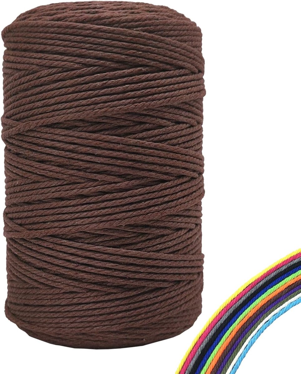 3 mm x 300 m, premium katoengaren, doe-het-zelf handwerk (bruin, 3 mm x 300 m)
