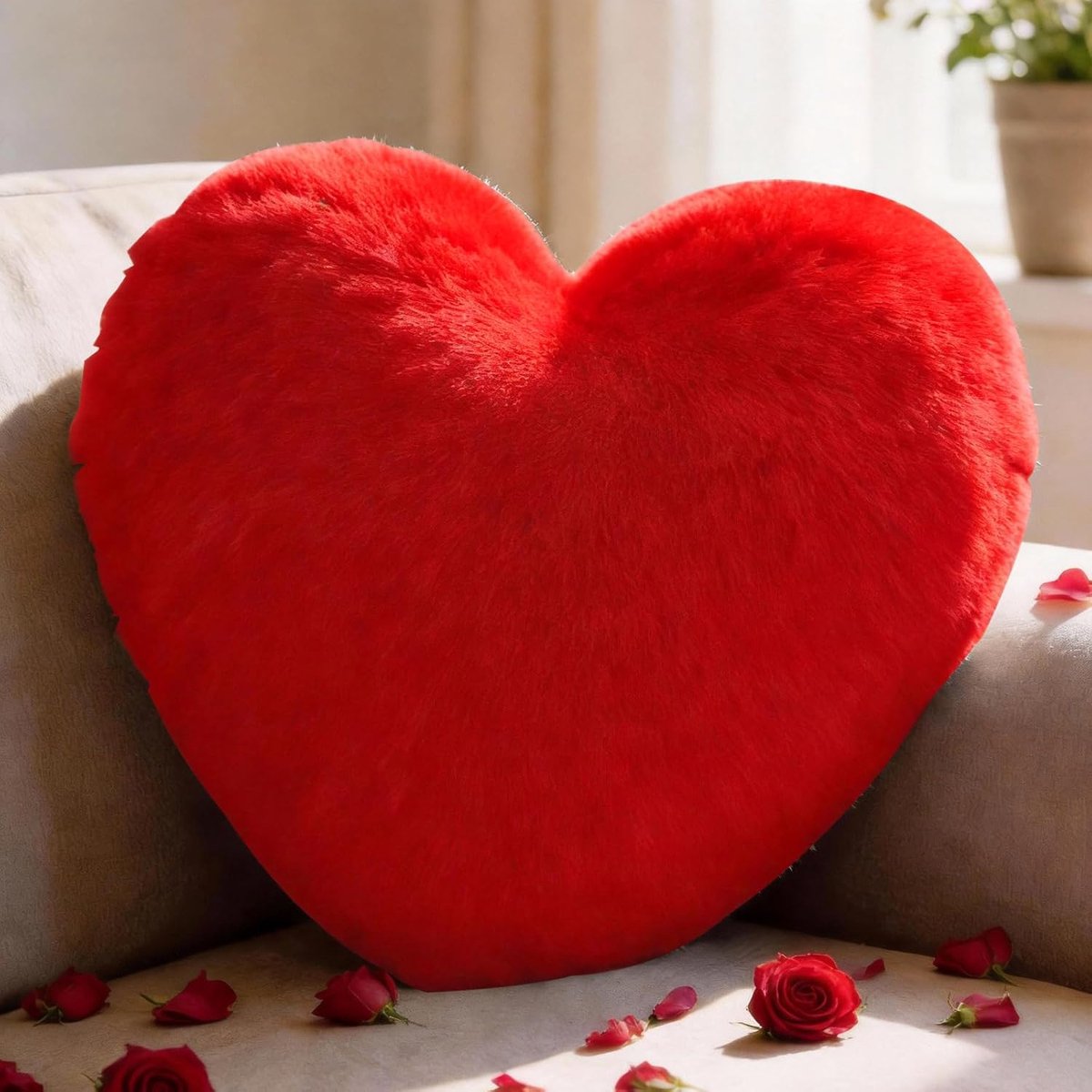 Knuffelkussen Zacht - 36 x 46 cm - Rood Hartvormig Kussen, Pluche Kussen Hartvormig, Love Sierkussen Aesthetic, Hartkussen Cadeau voor Woonkamer Bank, Kinderkamer Bed
