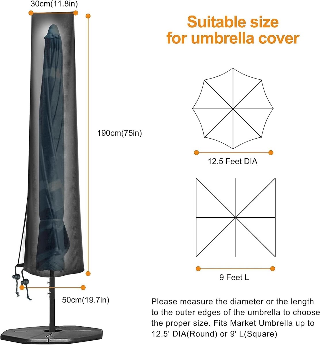 Parasolhoes Voor In De Tuin, 3 Meter – 190 Cm. Gemaakt Van 420D Oxford-Stof, Geschikt Voor Strandparasols En Grote Tuinparasols.