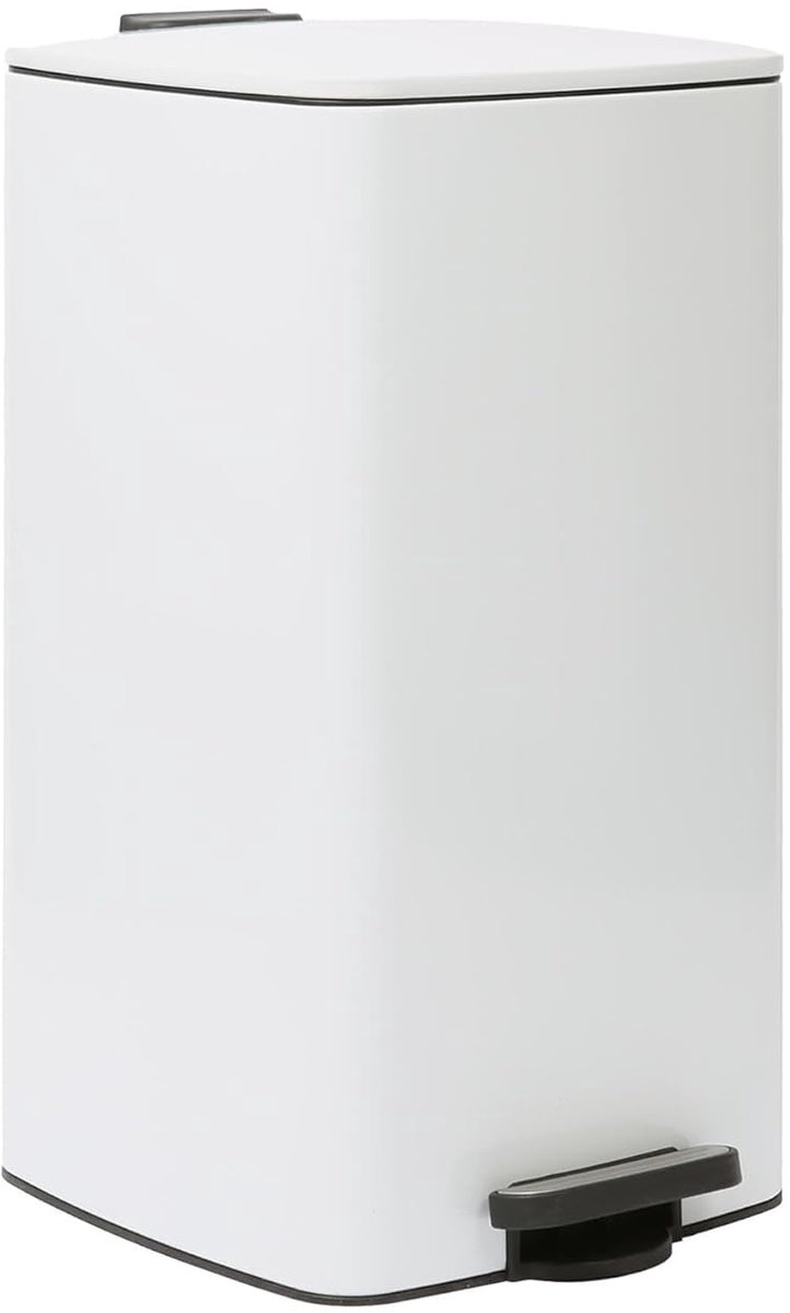 Housewares Vierkante Pedaalemmer 30L Wit RVS | Roestvrij staal, 30L inhoud, witte afwerking, vierkante vorm, voetpedaal, uitneembare binnenemmer, hygiënisch
