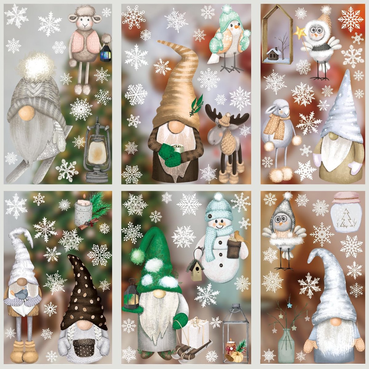 Raamstickers, SILARLAIT 10 Vellen Kerststickers Herbruikbaar & Dubbelzijdig ontwerp & Statische, Kerst Decoratie Feestversiering, Raamsticker Kerst Decoratie Set