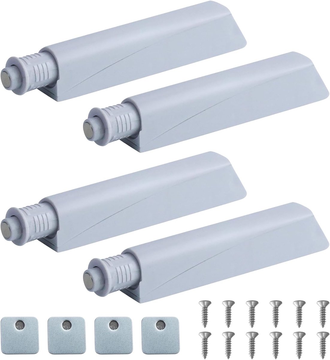 4 stuks Push to Open deuropeners met ijzeren platen, plakband en schroeven, robuuste druksluiting, magnetische vergrendeling, eenvoudige installatie, voor deuren, kasten
