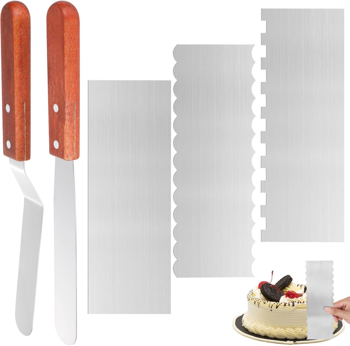 Spatels, 15 cm hoekpalet, taart, taartspatel om glad te maken, roestvrij staal, voor taartmes, met spatel voor het verdelen van room, cake, bakken
