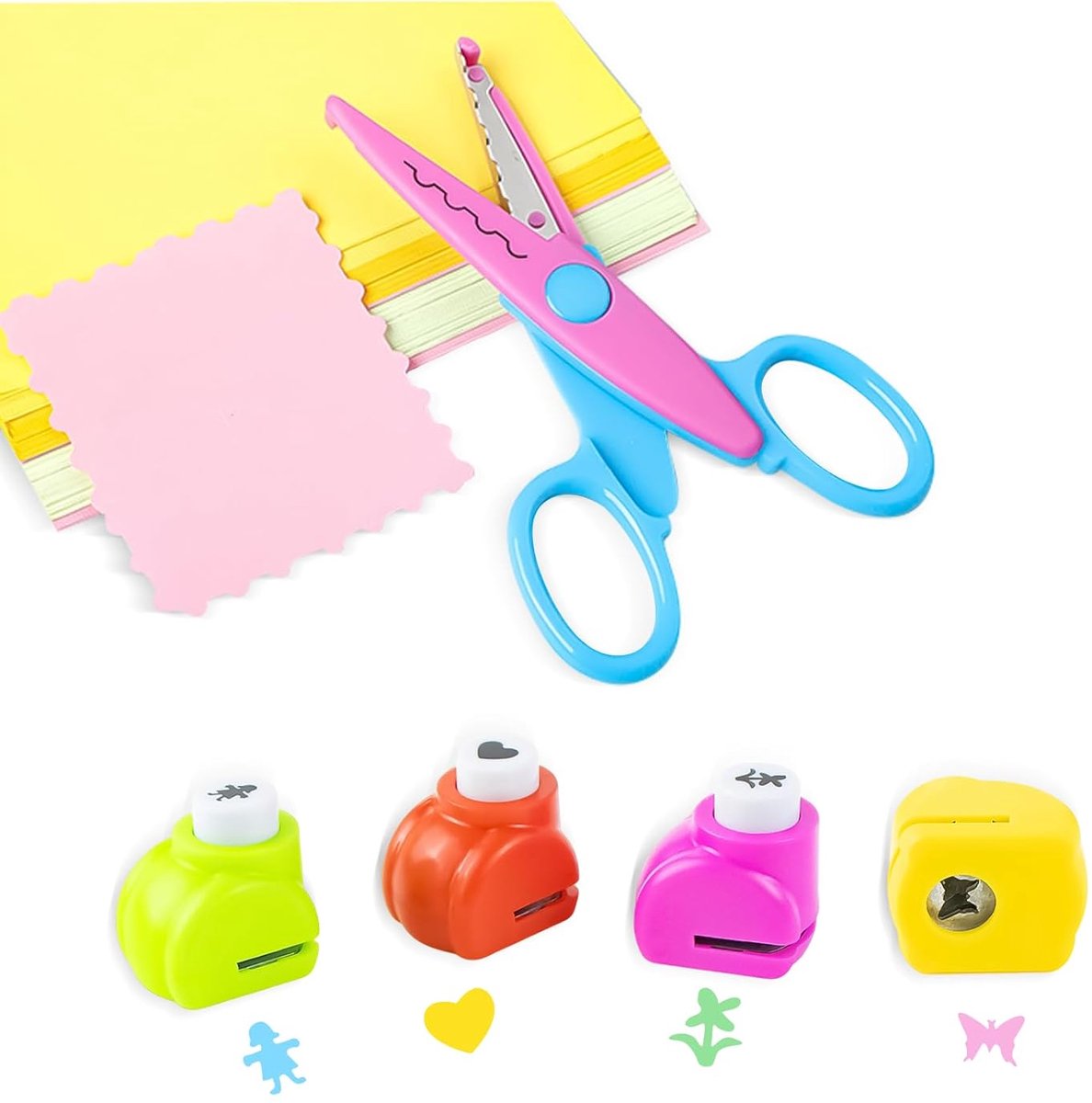perforator, 4 stuks perforator met schaar, creatieve papierperforator, papierperforator voor doe-het-zelf, scrapbooking, decoratie kaarten maken