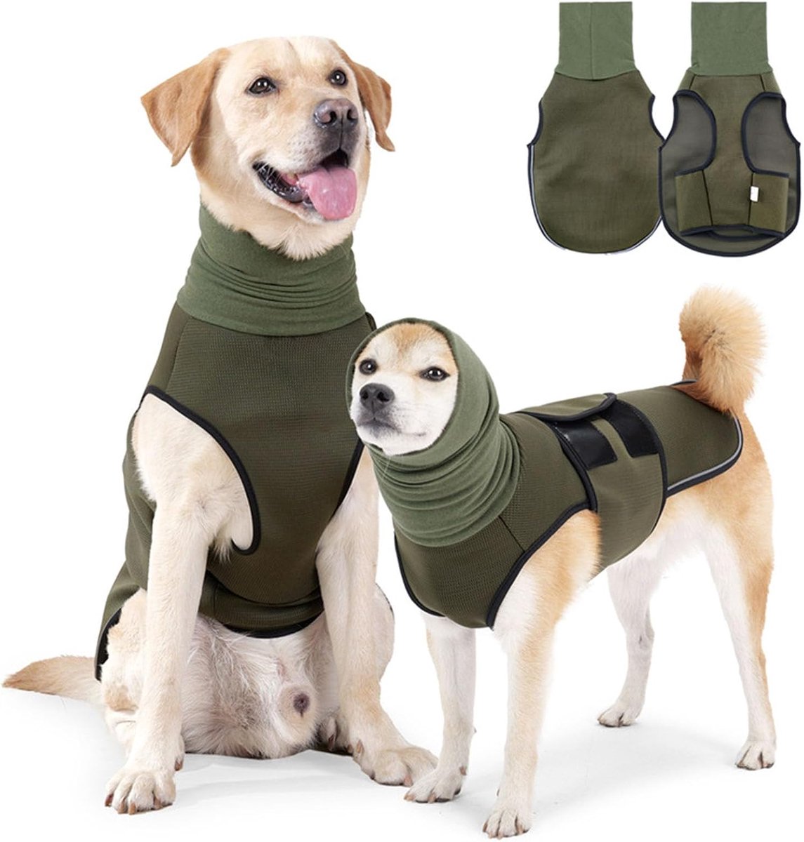 rustgevend hondenvest, anti-stress vest voor honden met oorbeschermers en capuchon, verstelbaar, rustgevende jas voor cani's, nervositeit (groen, L)