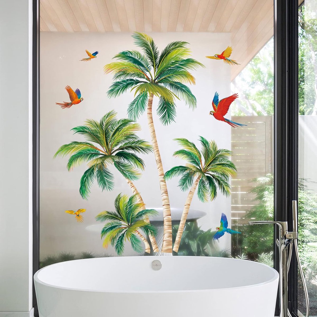 Raamstickers palmboom vogels glazen sticker klampt antibotsing dubbelzijdige statische raamstickers voor thuiskantoor glazen raam