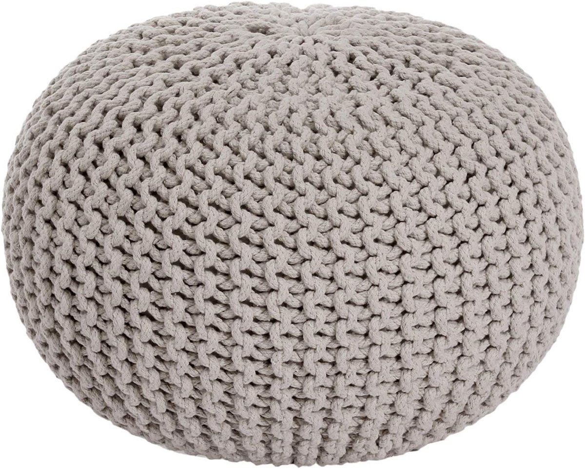 Gebreide kruk poef poef poef grof gebreide look Ø 55 cm extra hoog hoogte 37 cm, beige, één maat