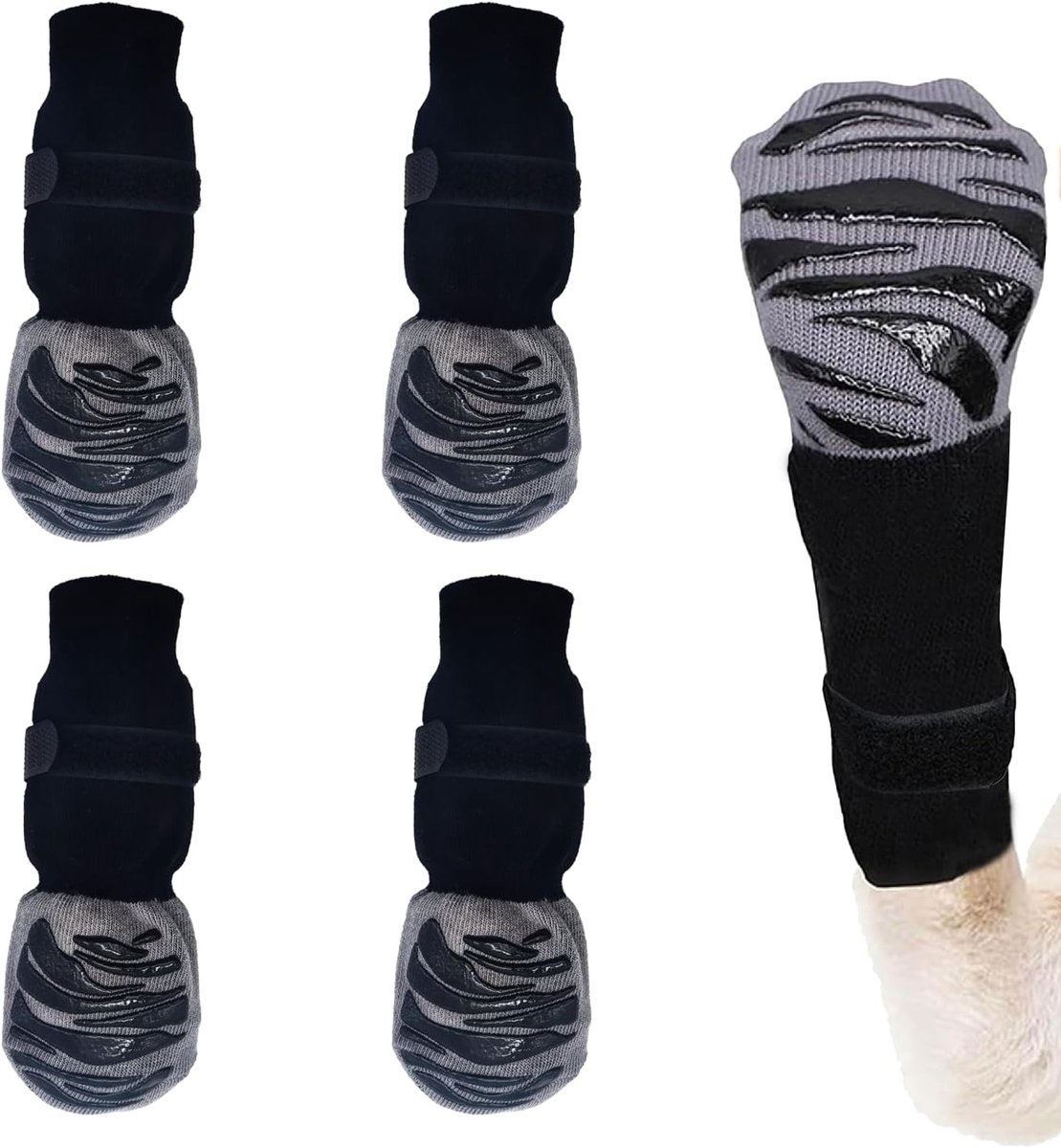 4 stuks pootbescherming voor honden, robuuste, beschermende hondensok, antislip hondenpootbeschermer, hondenlaars met rubberen zool en verstelbare bandjes voor binnen en buiten (XL)