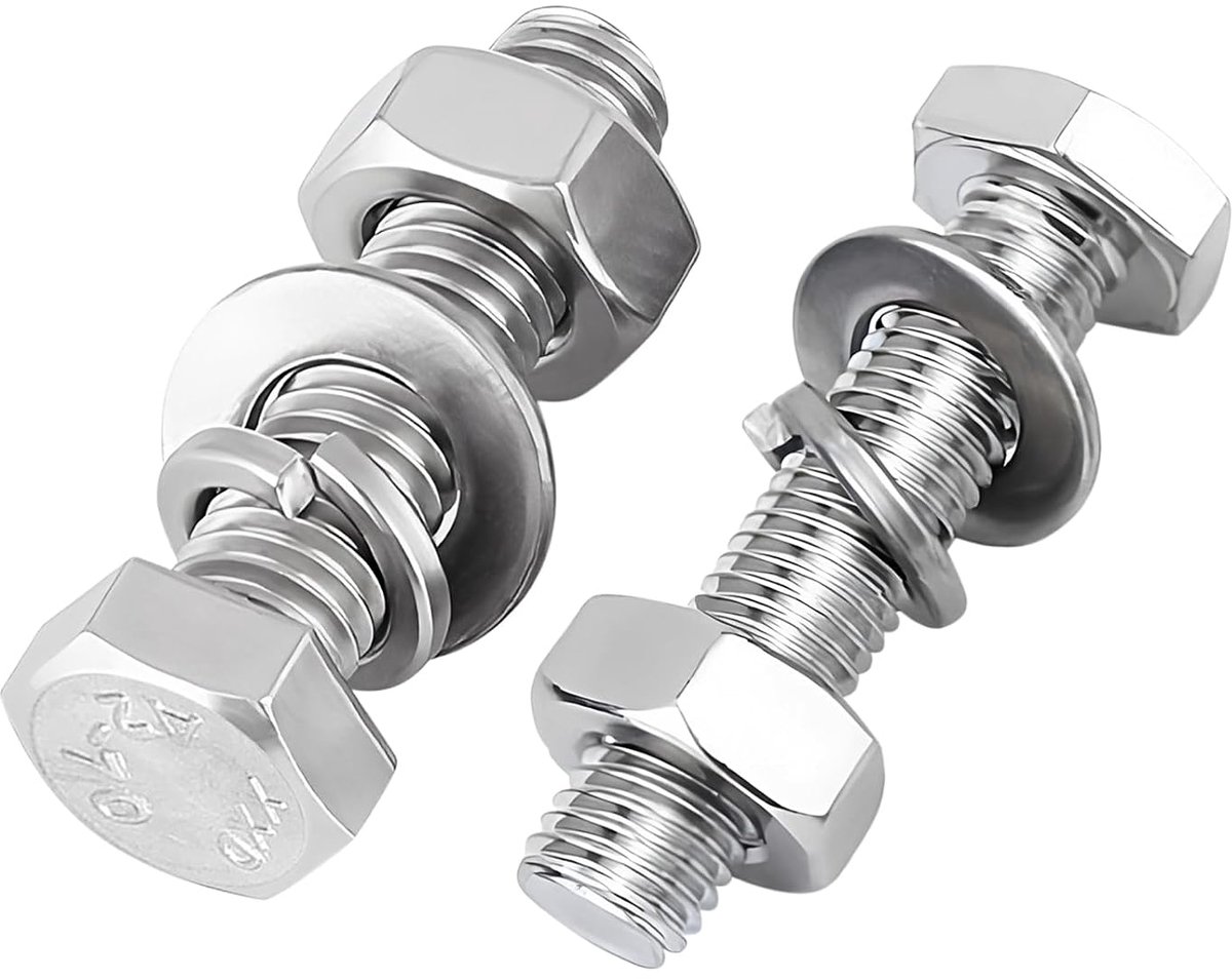 M5x20 van RVS 304, Set van 60 Stuks met Moeren Sluitringen en Veerringen, DIN 933 Volledig Draad Schroeven voor Meubels Machines Reparatie en Doe Het Zelf