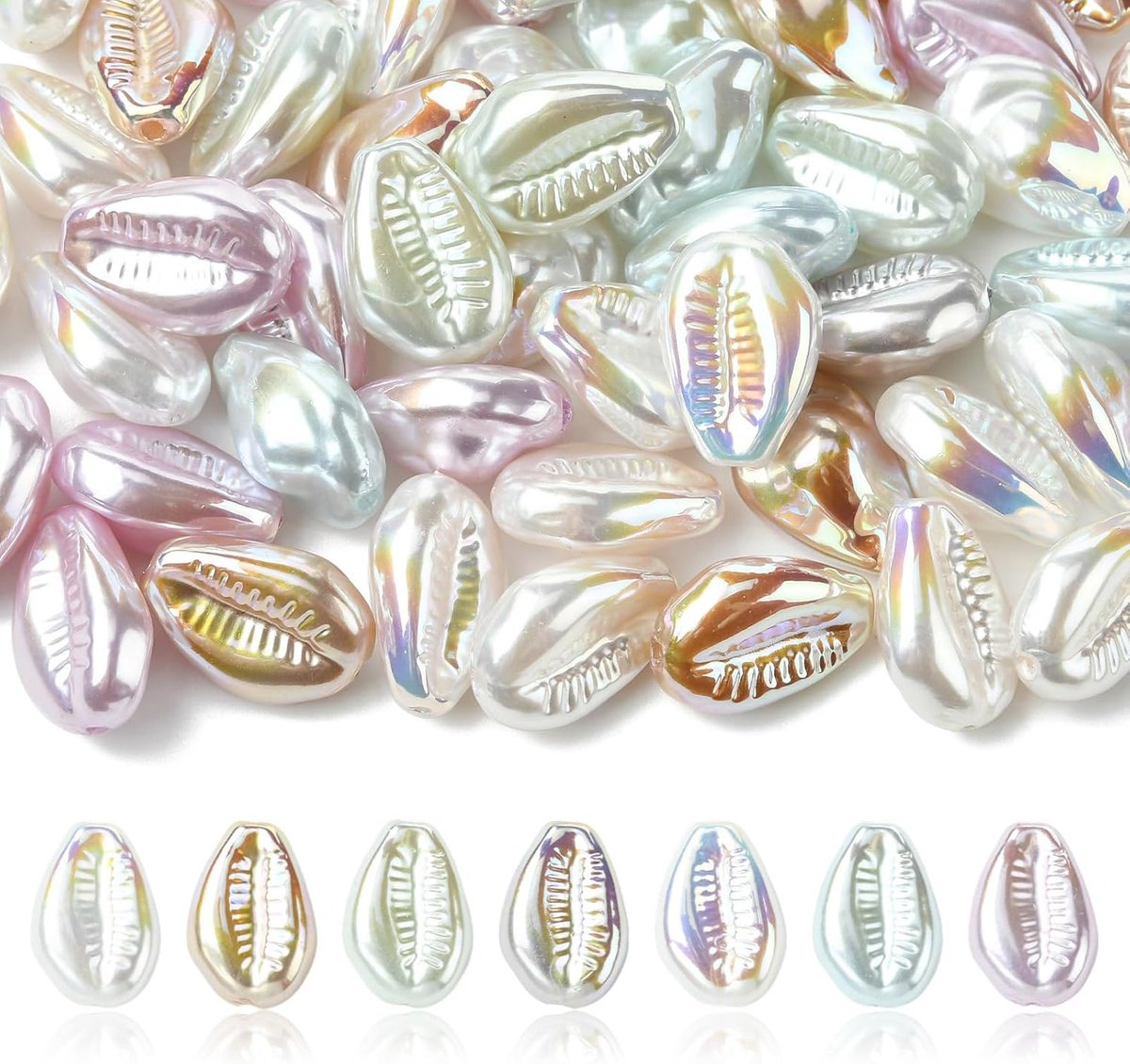 50 Stuks UV Geplateerde Hars Cowrie Schelpkralen Imitatieparel Oceaangeïnspireerde Kralen voor Armbanden Halskettingen Oorbellen Sieraden Maken