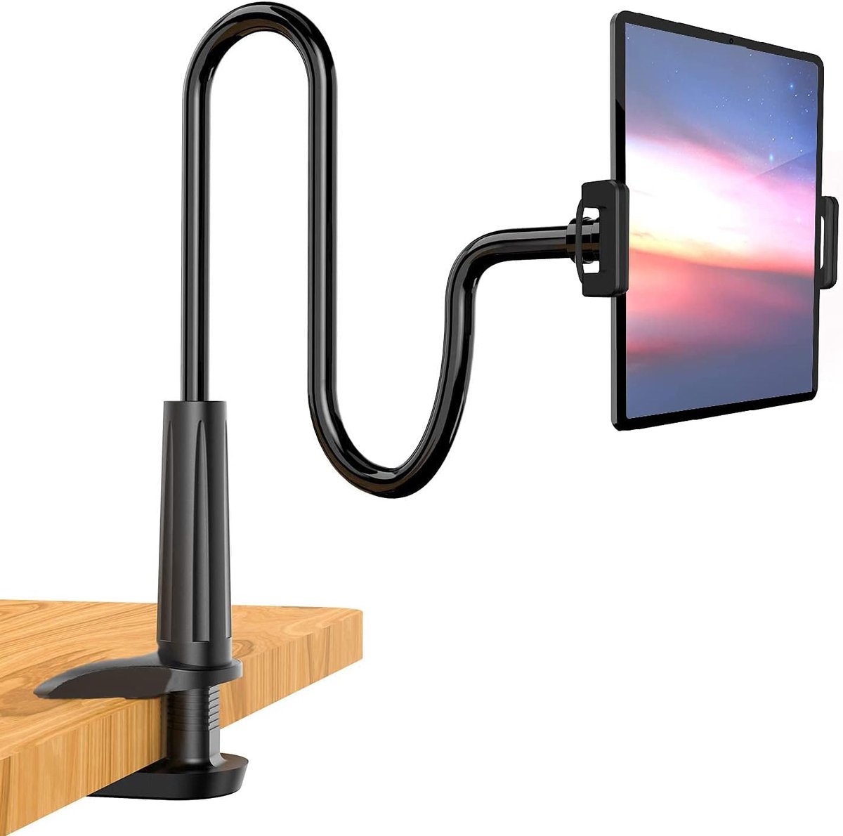Tablethouder met zwanenhals, houder voor tablet, verstelbaar, voor iPhone Series/Huawei/Amazon Kindle Fire HD en Plus-zilver, mobiele telefoonhouder, opvouwbaar, 360 graden draaibaar
