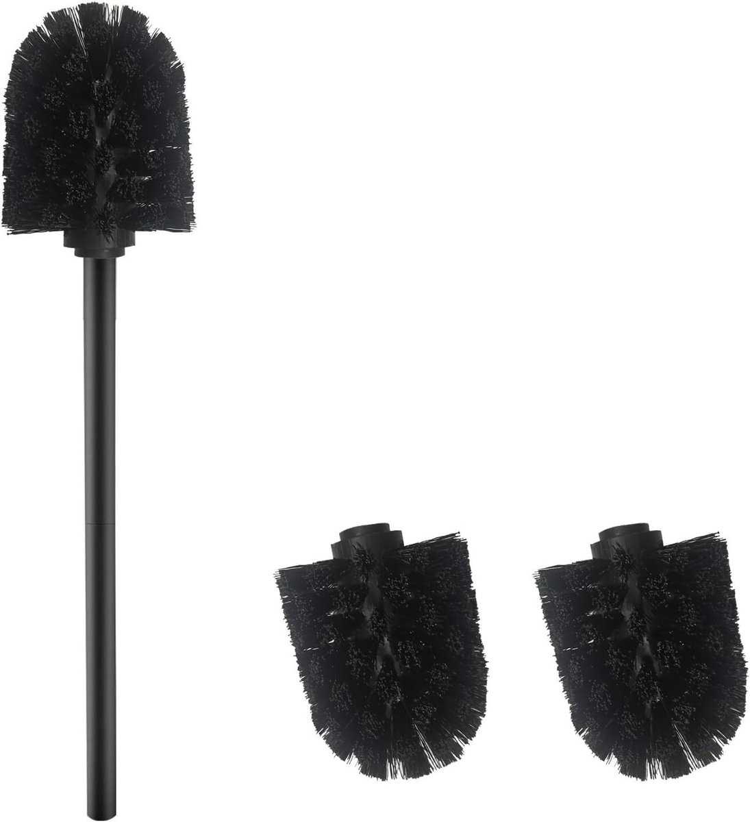 Toiletborstel met 2 opzetborstels, 7 cm diameter toiletborstel van 304 roestvrij staal voor badkamerreiniging (PP, zwart)
