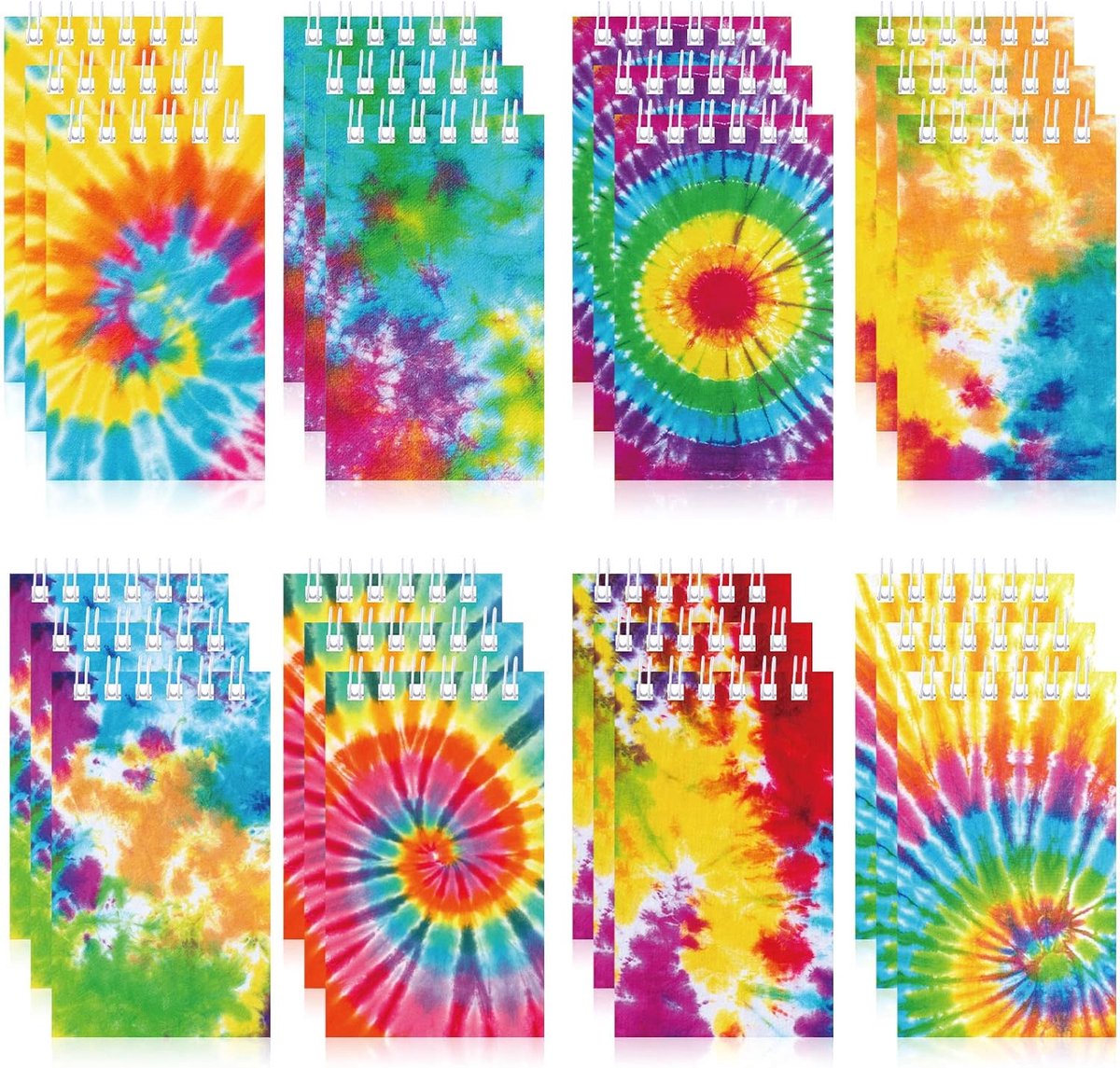 Notitieboeken, kleine notitieblokken voor kunstfeest, pastel, spiraalbinding, tie-dye, mini-notitieblok voor feest, hippie, voor kinderen, leraren, klas, 2,36 x 3,94 inch