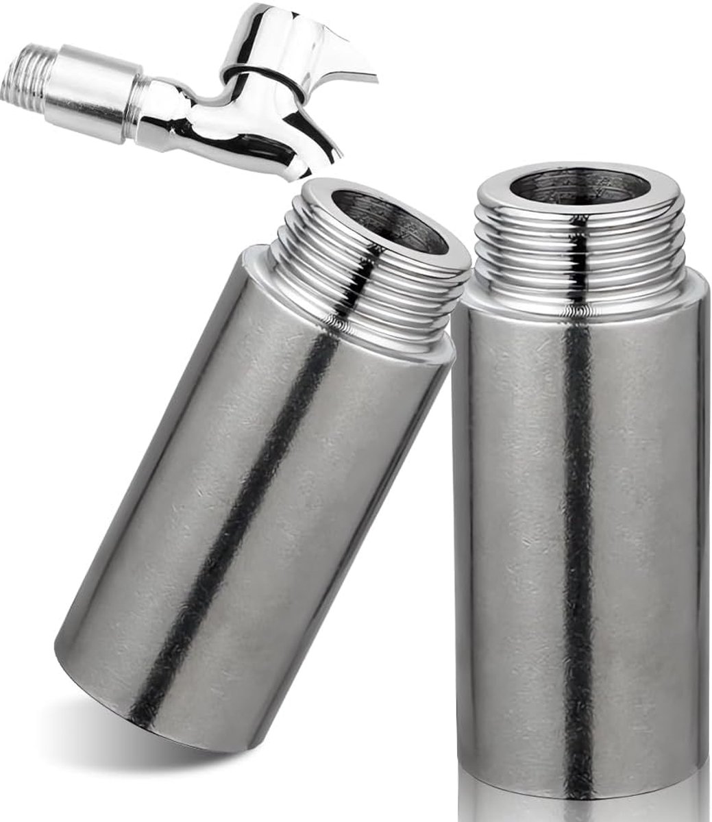 2 stuks, 3/4 inch x 50 mm, 3/4 inch IG x 3/4 inch AG, DN20 schroefdraadverlenging, 50 mm roestvrijstalen verlengfitting, aansluiting verlenging voor verwarming en installatie van