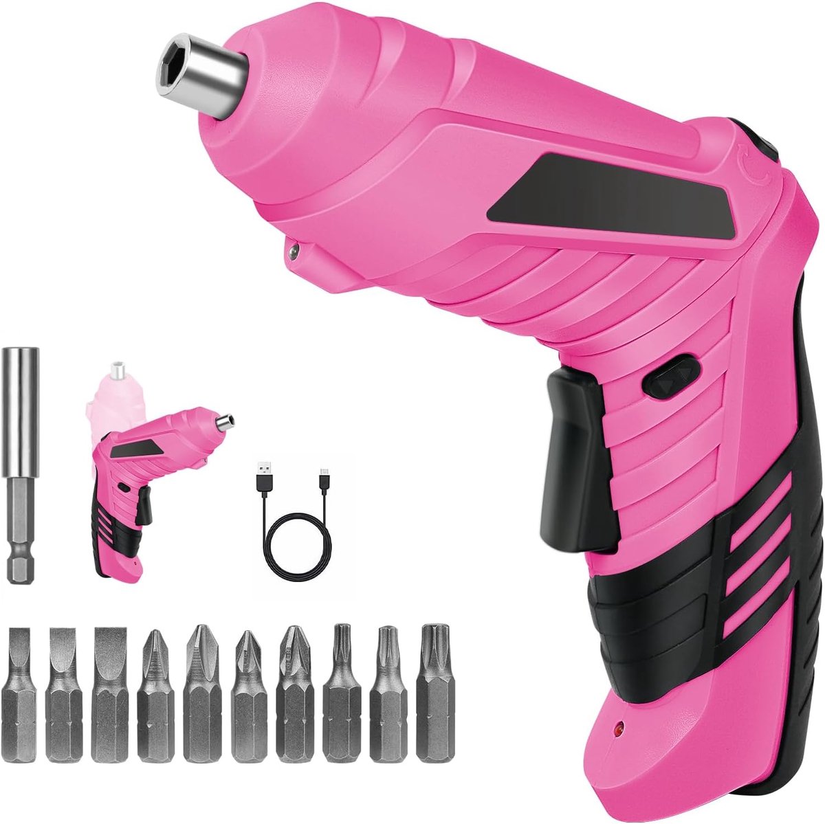 Elektrische schroevendraaier flintronic accuschroevendraaier klein, mini con LED-licht, 1300mAh batterij oplaadbaar, 3,6V met 10 accessoires en USB-kabel, F4-3602115 | 1300 mAh accu, oplaadbaar, 3,6 V met 10 accessoires en USB-kabel, F4-3602115