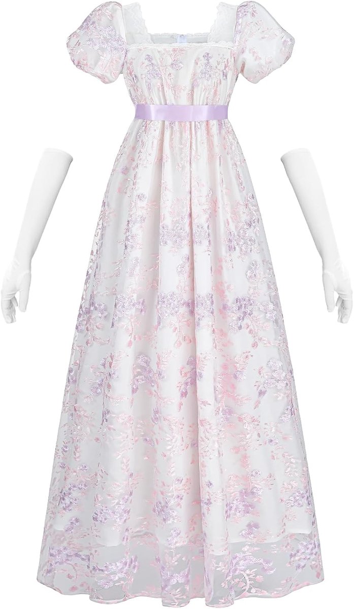 Dames Empire Taille Jurk Regency Baljurk Jurken voor Vrouwen Cottagecore Renaissance Kostuum met Handschoenen