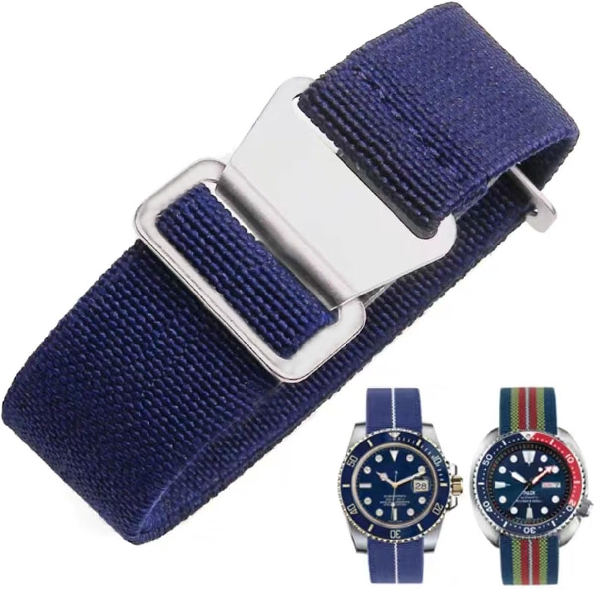 Troops Paratrooper horlogeband, militaire elastische nylon horlogeband met haak en lus voor dames en heren, zilver en zwarte gesp 18/20/22mm