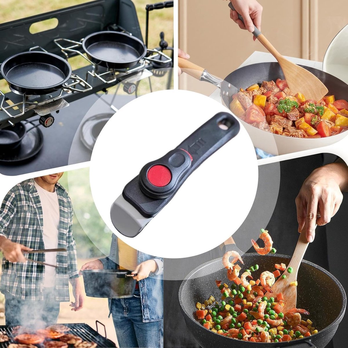 Afneembare Pannengreep - Reservertang Kookgerei - Veilig Koken - Ergonomisch Ontwerp - 20 cm - Zwart