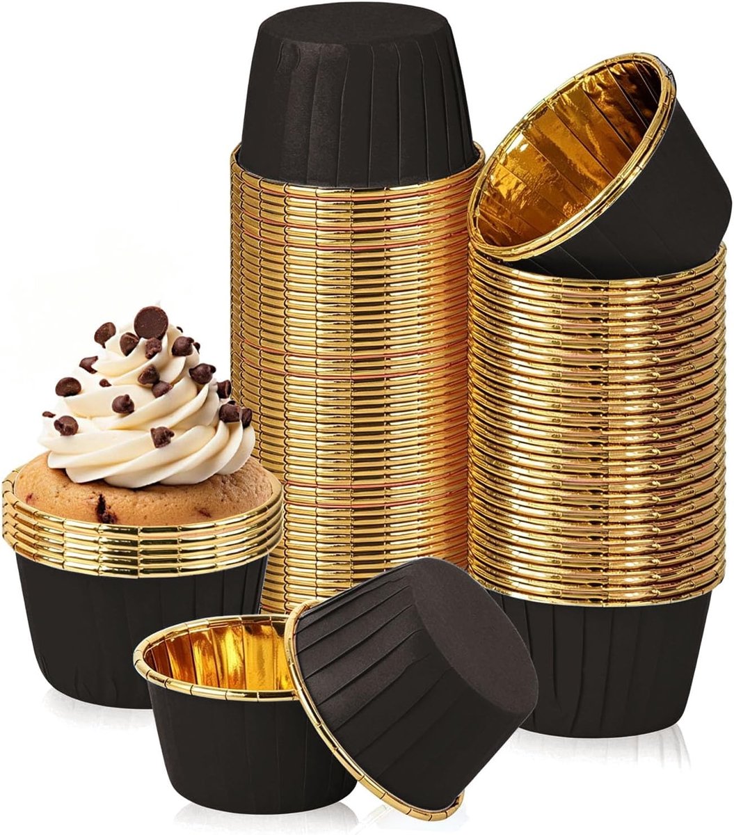 SnelShoppen - Papieren Muffinvormpjes 150 stuks, Aluminiumfolie Cupcakevormen, Zwarte Bakvormpjes voor Bruiloft en Feest