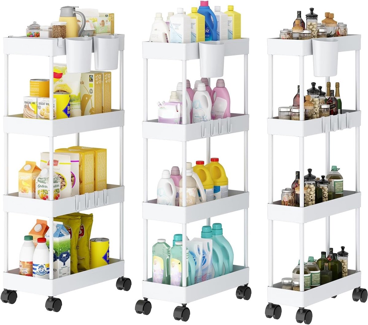 Mobiele Keuken Trolley op Wielen met 4 Niveaus - Lichtgewicht Organizer voor Speelgoed en Keukenaccessoires (Wit)