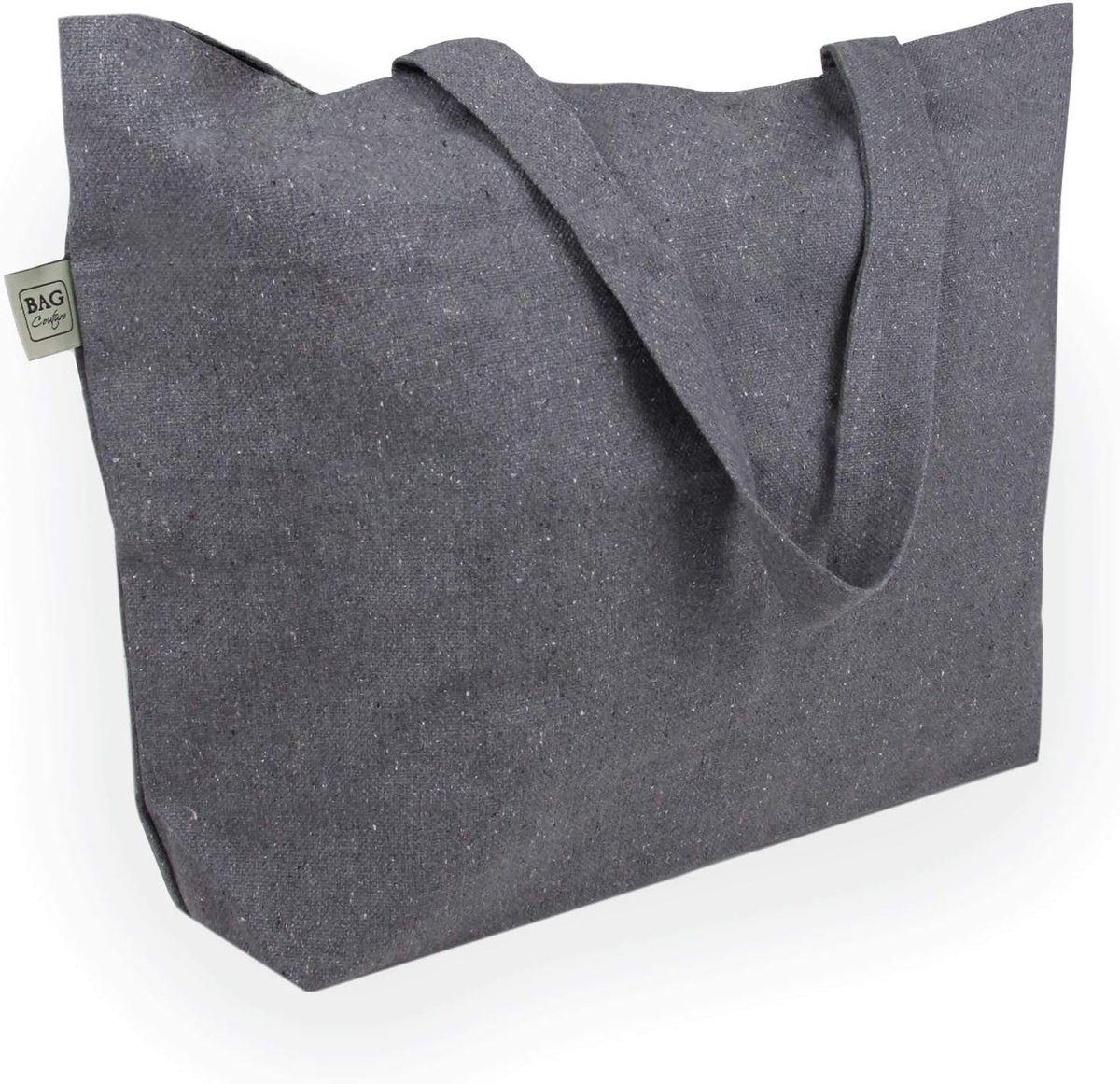 SnelShoppen - Grote Draagtas van Gerecycled Katoen 60 x 40 x 14 cm, Stevige Boodschappentas met Brede Hengsels, Grijs/Zwart, Ideaal voor Winkelen, Str
