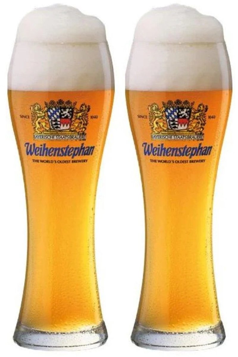 Weihenstephaner Bierglazen Weizen 500 ml - Set van 2 glazen voor tarwebier - Officieel bierglas voor schuimige bieren - Vaatwasserbestendig - Helder glas - Glas - Hoogte 240 mm - Glaswerk - Bierglazen