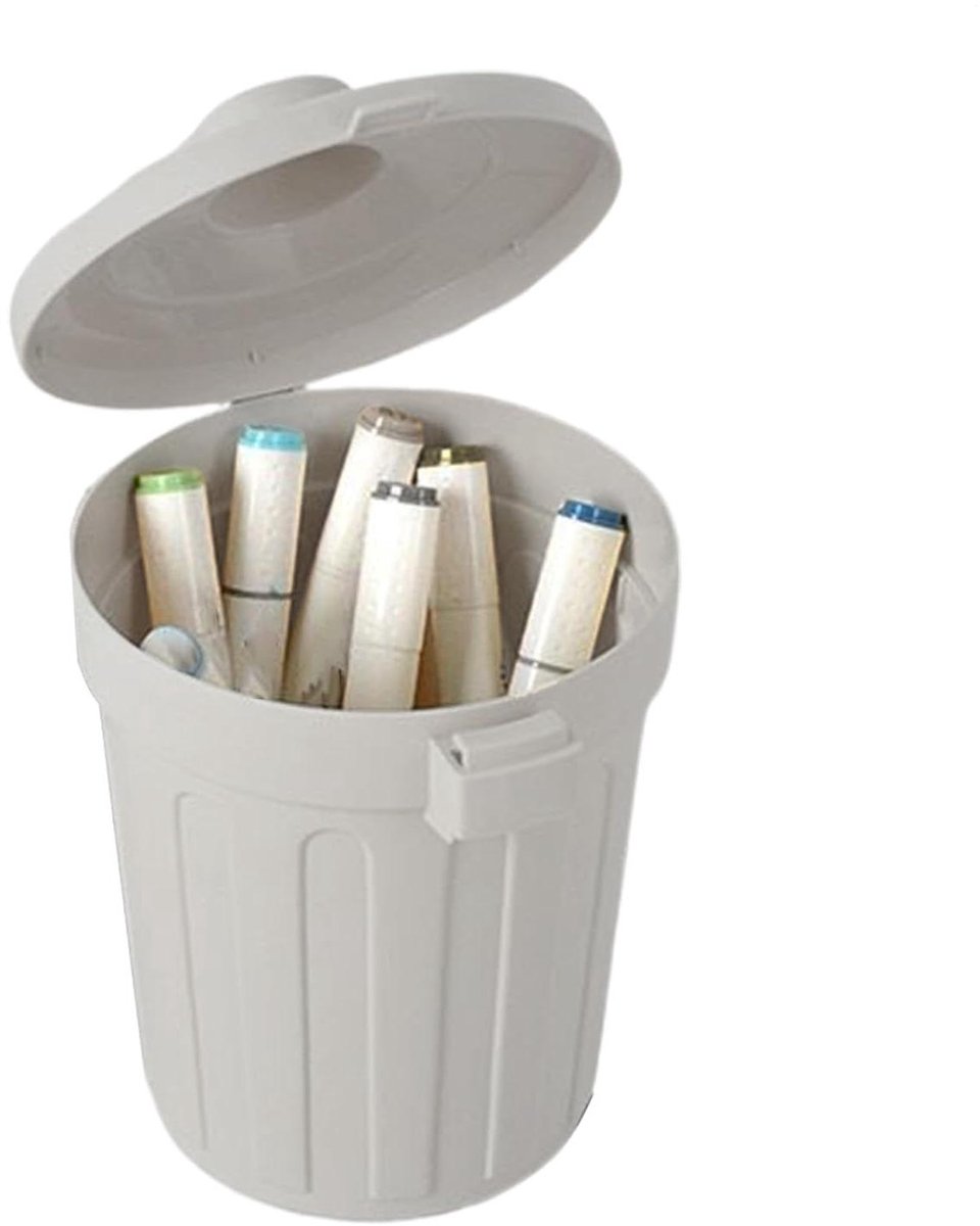 Bureau Prullenbak - Afvalbak Deksel - Afval Beheren - Niet-rolbare Basis - 20 x 13 x 13 cm - Grijs