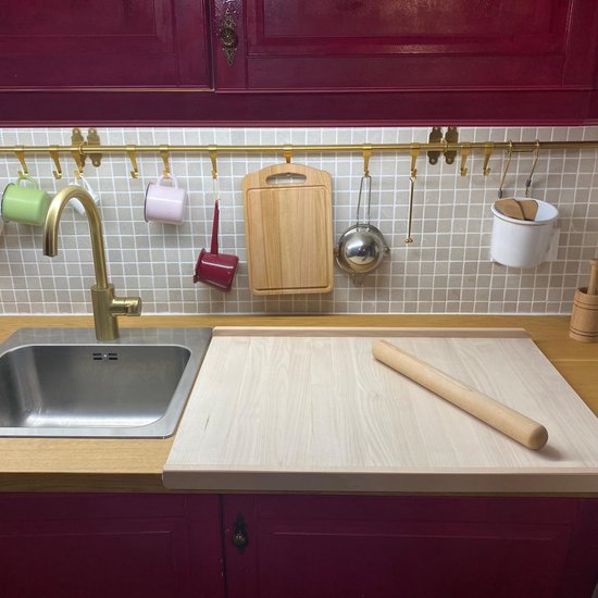 SnelShoppen - Extra Grote Houten Kneedplank Beukenhout 70 x 50 x 1,5 cm voor het Maken van Deeg voor Verse Pasta, Pizza, Gnocchi, Broodjes, Croissants — afbeelding 5