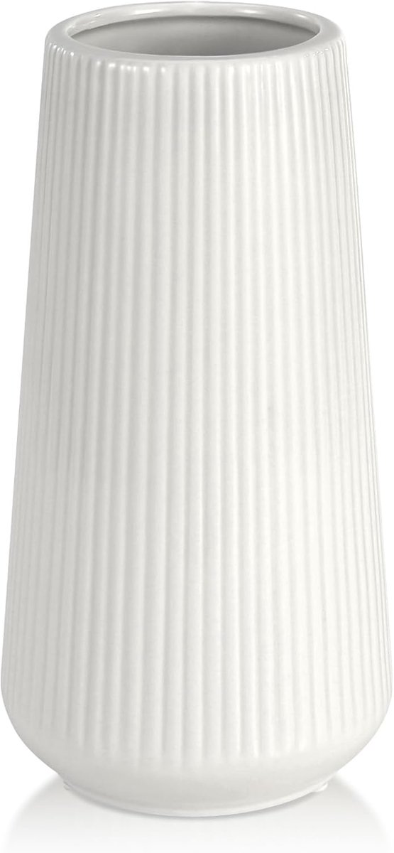 SnelShoppen - Keramische Vaas voor Bloemen, Moderne Decoratieve Vazen voor Pampasgras, Wit, Kleine Vaas voor Thuis, Woonkamer, Eettafel, Kantoor, Boer
