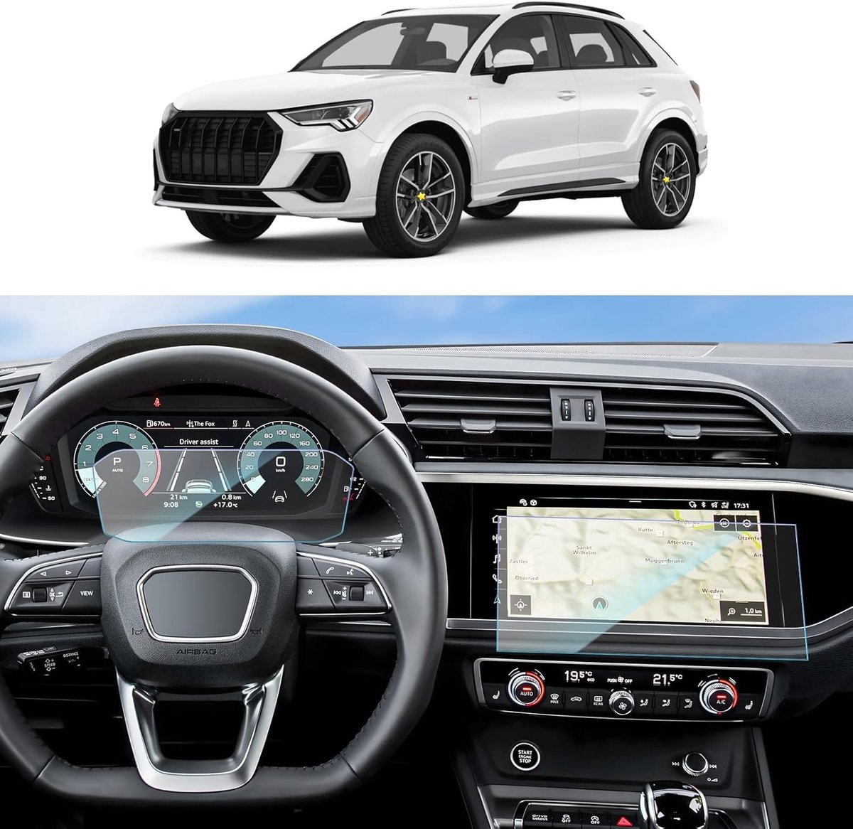 2-Pack Screen Protector voor Audi Q3 F3 (2019-2024) - Navigatie en Instrumentenpaneel Bescherming tegen Krassen en Vingerafdrukken
