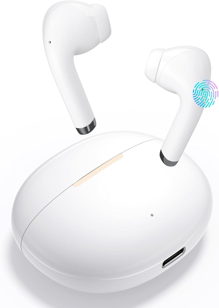 SnelShoppen - Draadloze Hoofdtelefoon Bluetooth 5.4, Semi-in-ear, Comfortabel, Mini-headset met Diepe Bas Stereo, IPX7 Waterdicht, 4 HD-microfoons, To
