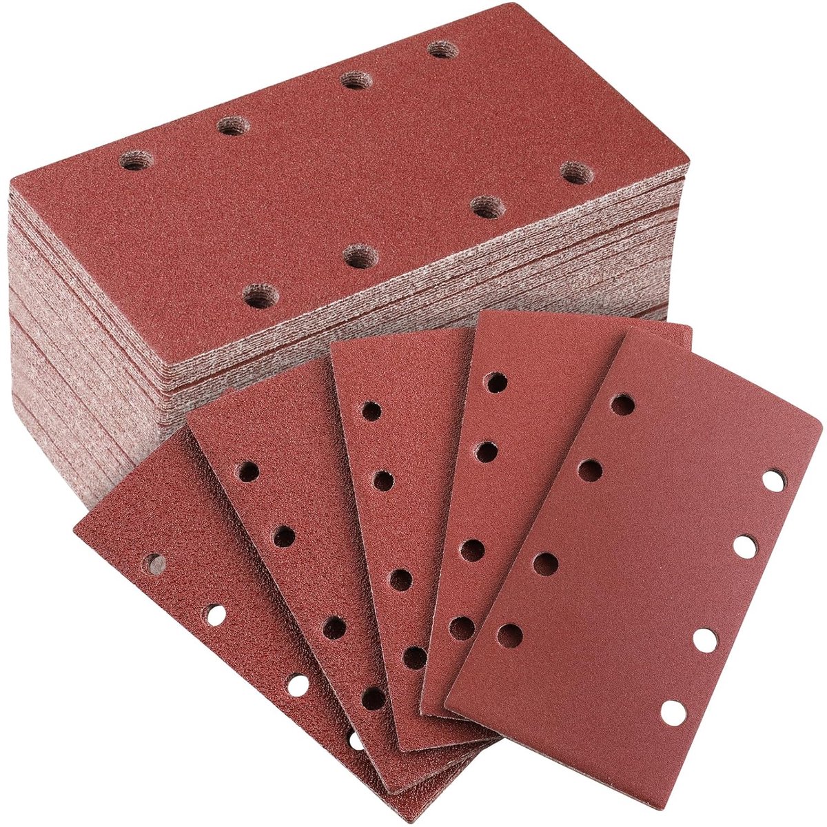 SnelShoppen - Schuurpapier Set van 50 Stuks, 93 x 185 mm, 8 Gaten, Rectangular, voor Schuurmachine (40, 60, 80, 120, 240 korrelgrootte)