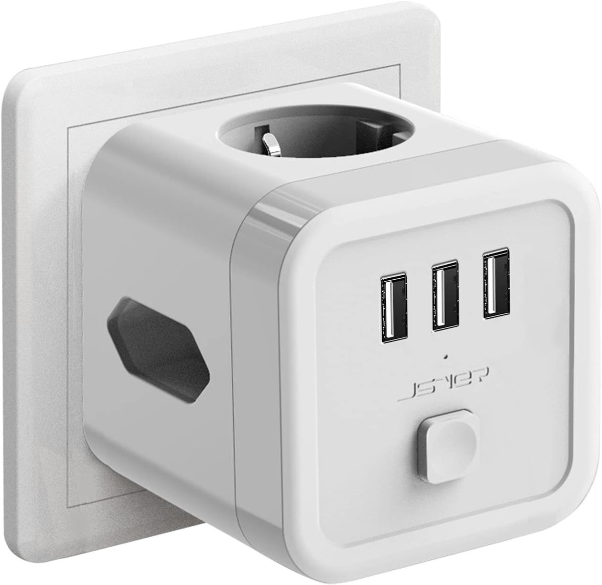 Stekkerdoos USB Cube 3 Stekkers 2 x Eurostopcontact - Geaard en 3 USB (12 W) - SnelShoppen