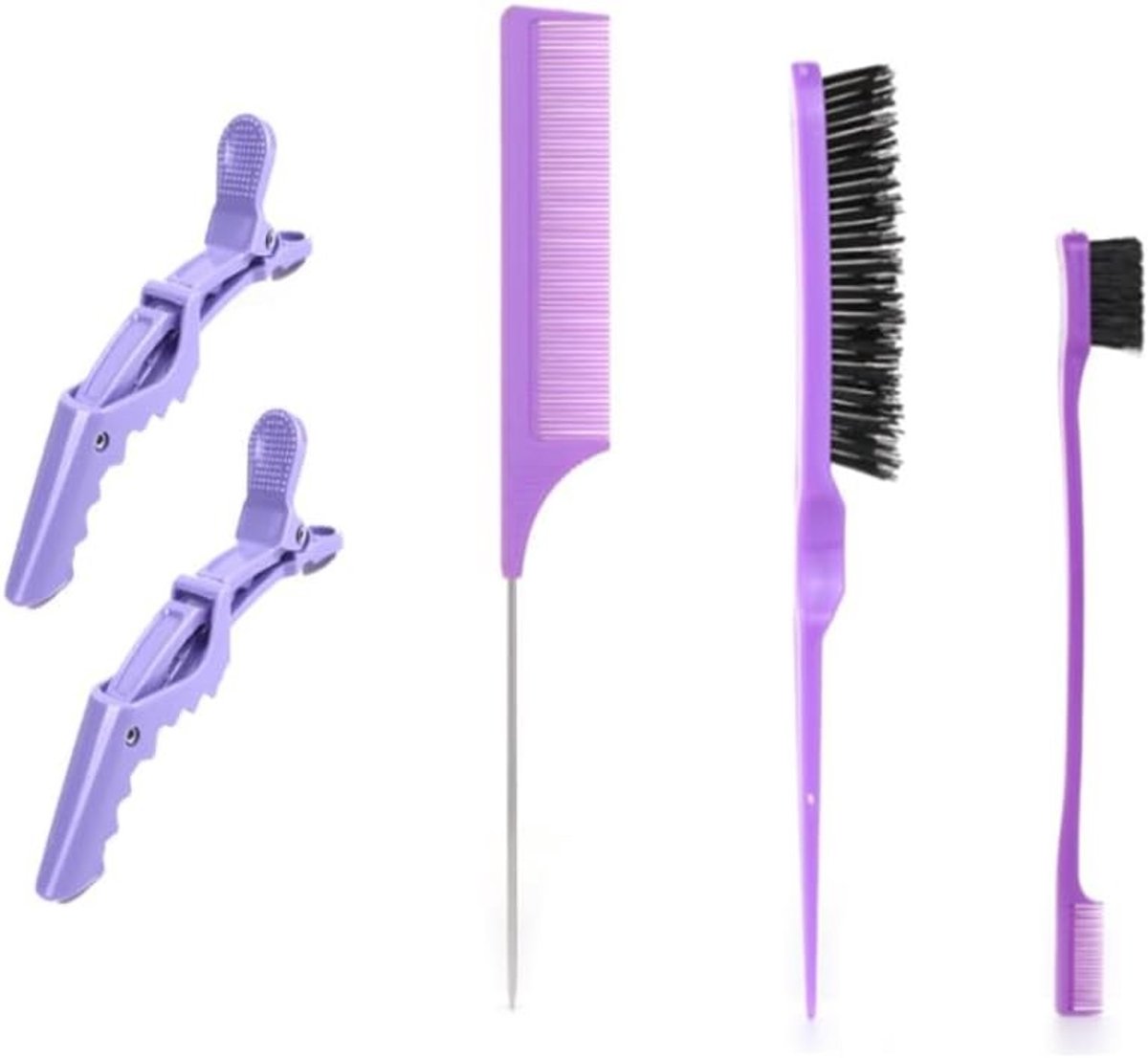 Tease Brush Set voor Haarstyling, Edges Control Borstels en Krokodillenklemmen voor Vrouwen en Kinderen, Perfect voor Haarstylisten en Thuisgebruik