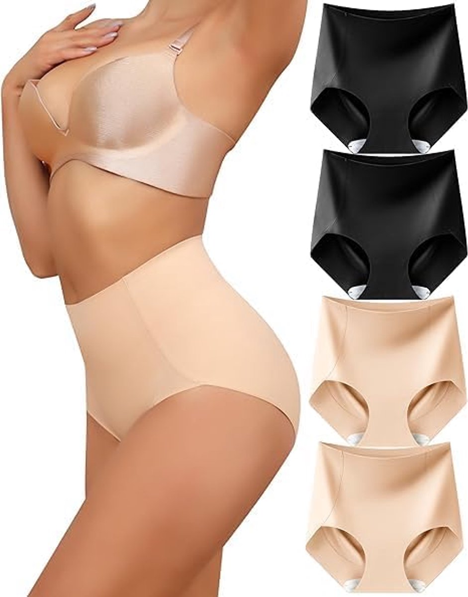 Shapewear Buikweg-onderbroek voor dames, hoge taille, naadloos, figuurvormende tailleslip, ademend, hoge taille, ondergoed voor vrouwen, verpakking van 4 stuks, S-XXL