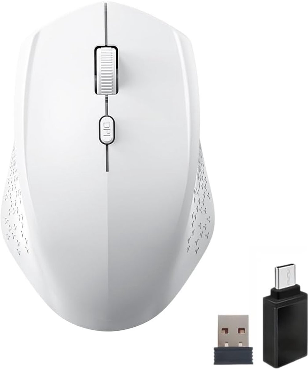 muis, 2,4 G USB & Bluetooth muis Dual Mode draadloze muis, ergonomische muis, pc met instelbare DPI 800/1200/1600, draadloze muis voor laptop, pc, iOS, Android, iPad, Windows - wit