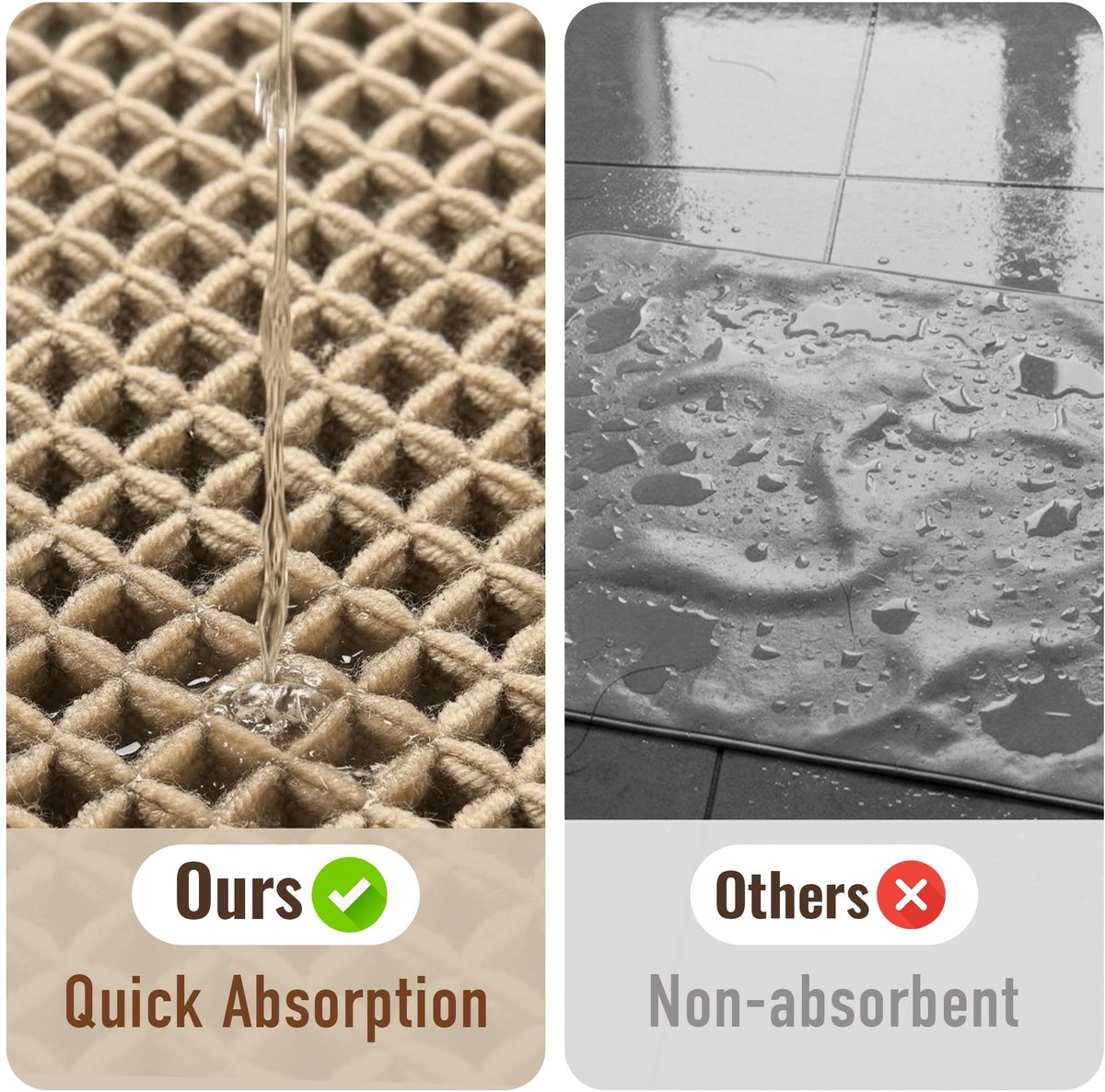 SnelShoppen - IQOUNIX Badmat 50 x 80 cm Antislip Antischimmel Wafelbadmat Sneldrogend Absorberend Bruin Geschikt voor Badkamer en Douche