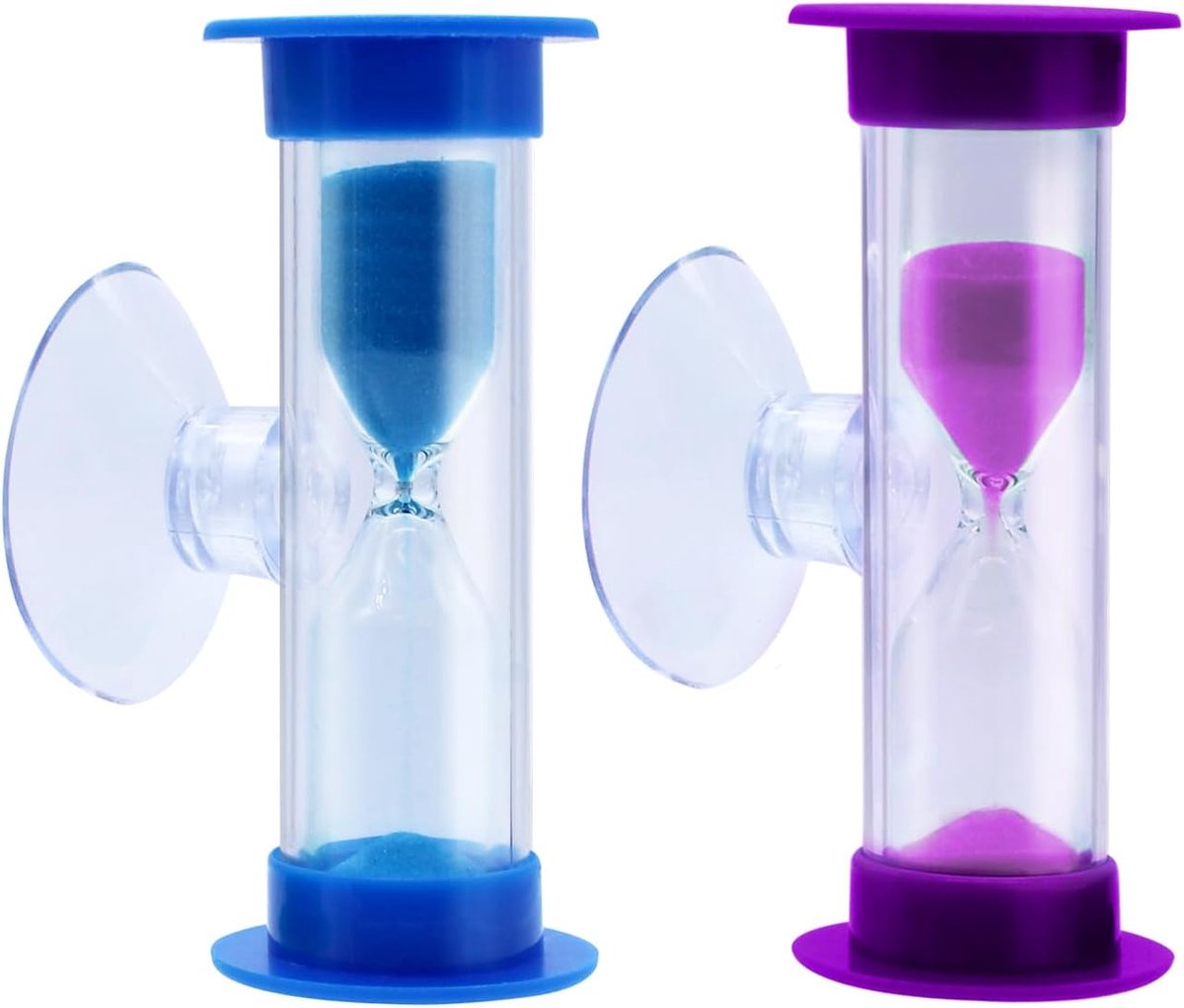 2 stuks zandloper voor kinderen, 2-3 minuten zandloperset met zuignap, tandenpoetsen timer, keukentimer, eierwekker voor kind