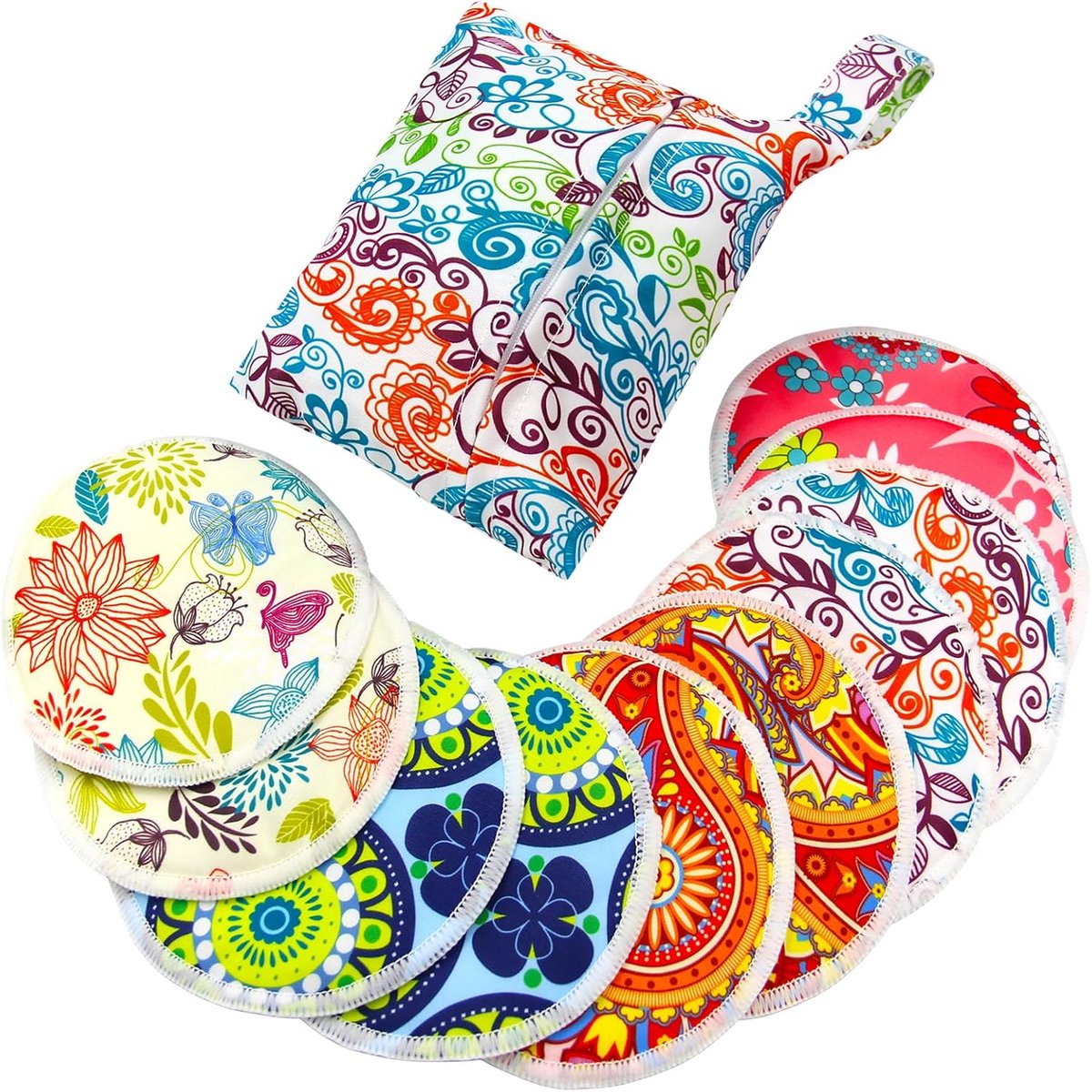 Voedingspads - 10 wasbare pads + natte tas + waszak, borstvoeding tepelkussentjes (groot 11,9 cm)
