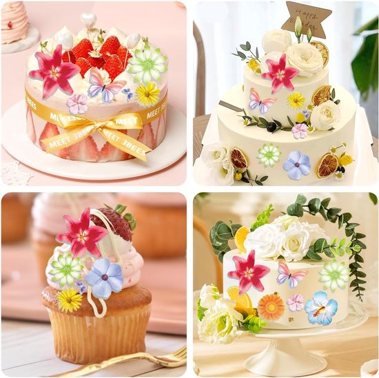 Eetbare bloemen voor taartdecoratie, eetbare bloemen voor taarten, taartdecoratie vlinder kersenbloesems esspapier bloemen taartdecoratie verjaardag voor eetbare cupcake topper taartdecoratie — afbeelding 4