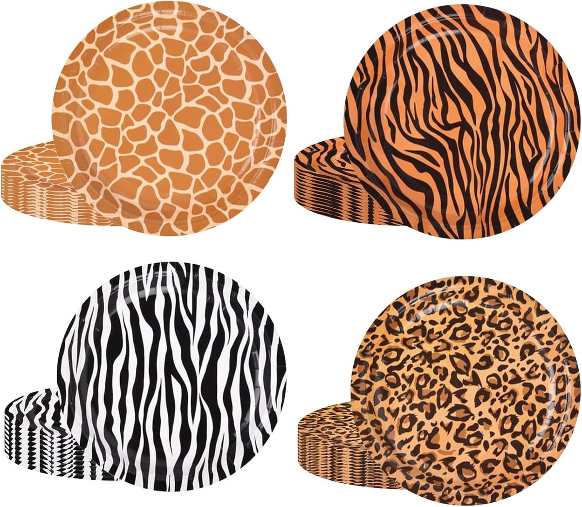 64 stuks papieren borden met dierenprint 22 cm, luipaardprint papieren borden, tijgerplaat, giraffe feestbord, zebraprint decoraties voor kinderen verjaardag, babyshower