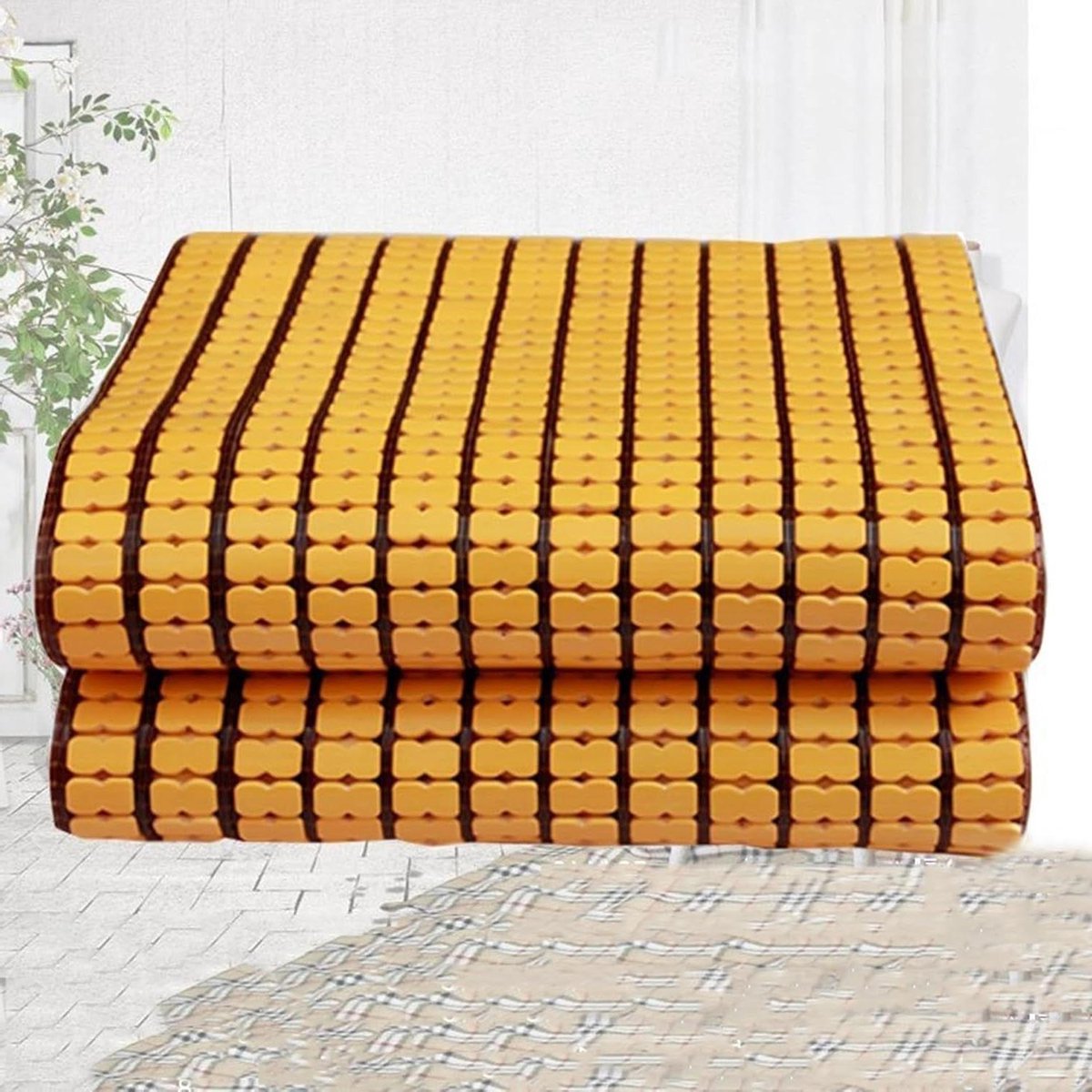Bamboe Zomer Mat - Slaapmat Mahjong - Koel Slapen - Gecarboniseerd Bamboe - 70x150cm - Geel