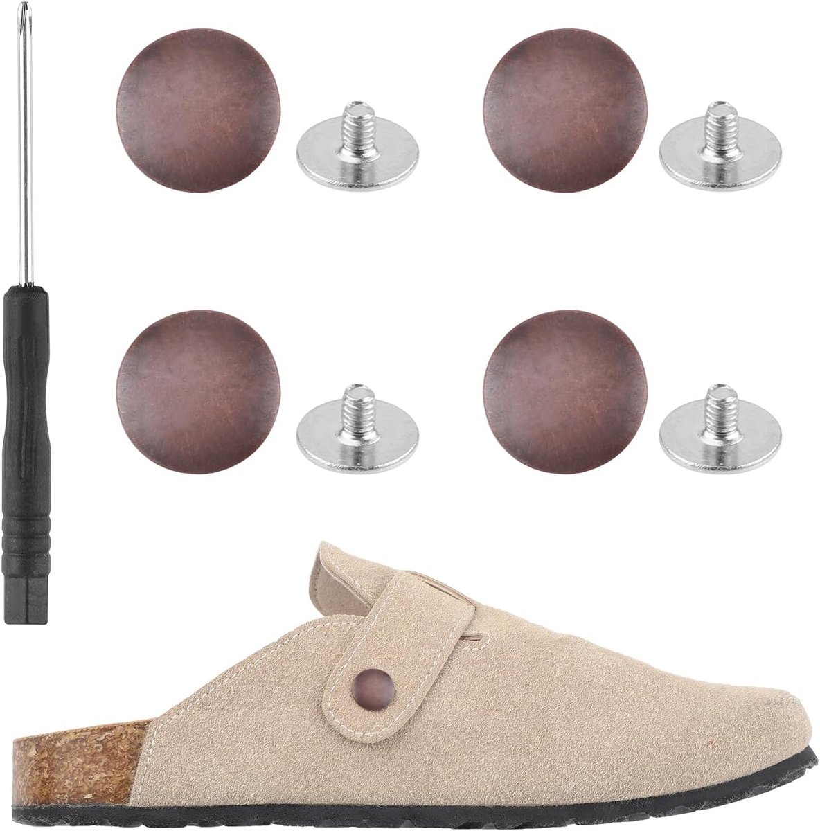 4st Vervangende Klinknagels voor Boston Clogs-Schoenen, Vervangende Bandknop Compatibel met Boston Footbed Clogs-Schoenen met Schroevendraaier en Schroeven voor Vrouwen Mannen (Rood Brons)
