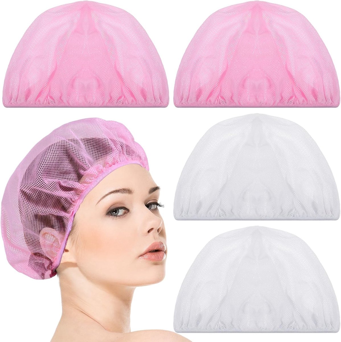 Set van 4 mesh popper cap, ademend haarnetje om te drogen, droogkappen voor krullend haar, nachthaarmuts, ploppingnet met trekkoord, krultang, netperkap voor het drogen van haar