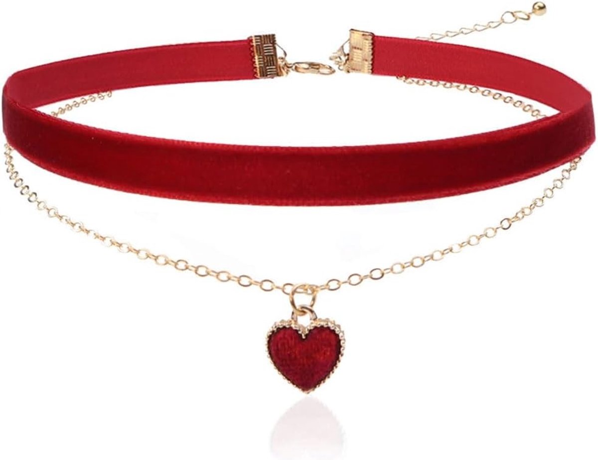 Verstelbare Hartvormige Velours Choker Ketting voor Dames - Gothische Sieraad voor de 90s, Perfecte Accessoire voor Feestjes en Casual Outfits