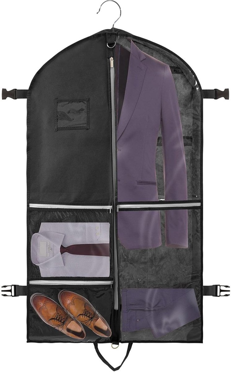SnelShoppen - Premium Kledingzak met 4 Vakken, 110 x 60 cm, Opvouwbare Paktas voor Reizen en Garderobe, Kostuumzak voor Herenpakken en Kinderen, Ademe