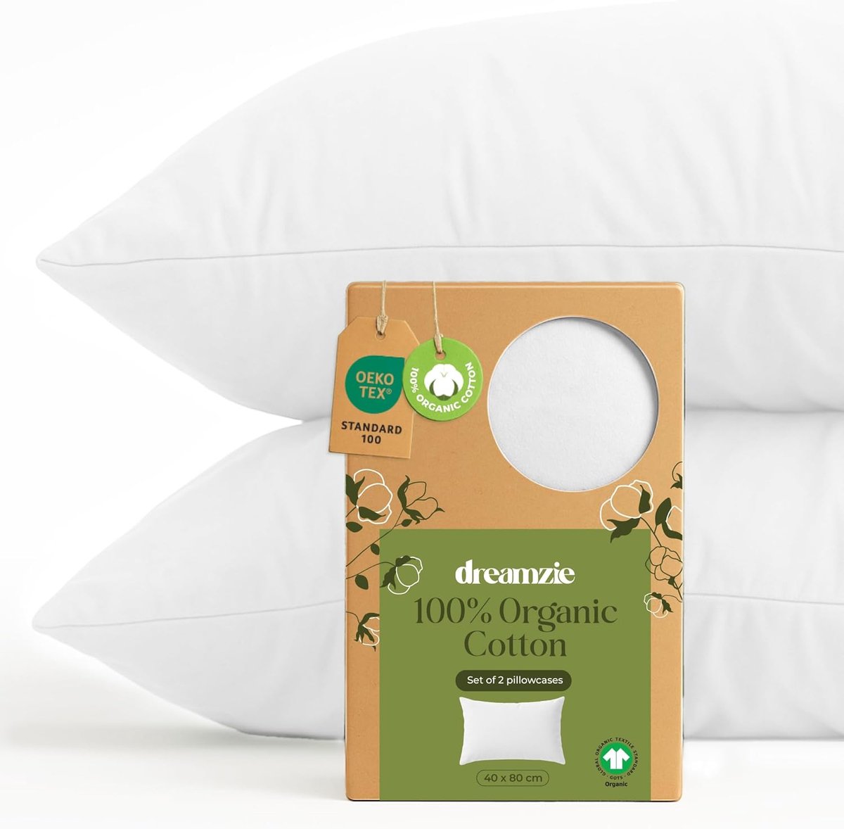 SnelShoppen - Kussensloop 40 x 80 cm - Set van 2 - Wit - 100% Biologisch Katoen - Kussenslopen met Ritssluiting - Oeko-Tex - Perfect voor Bed, Logeerb
