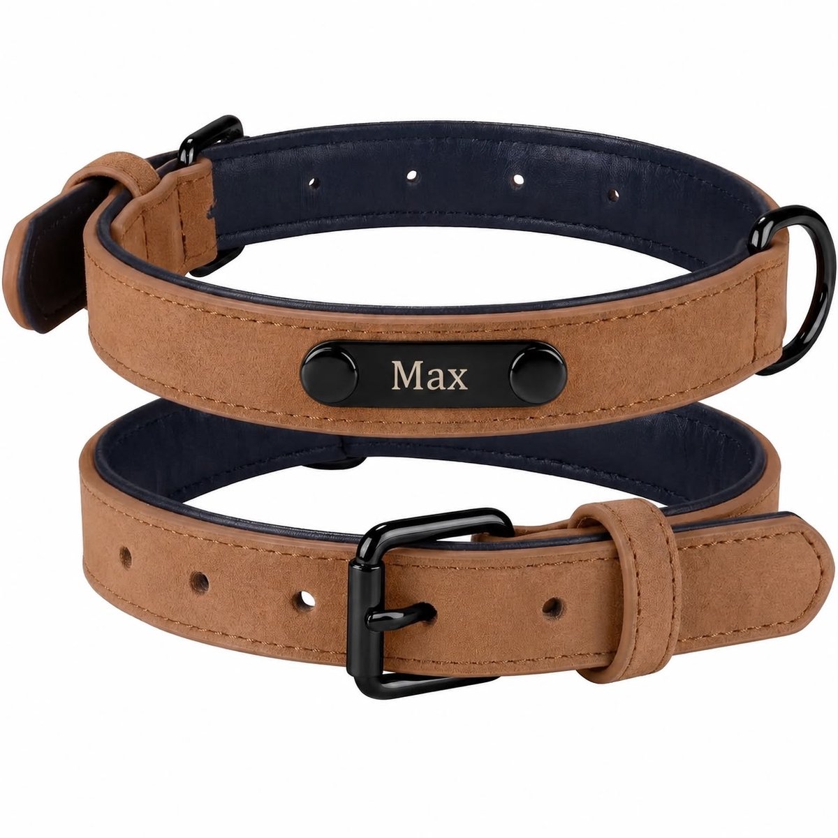 Gepersonaliseerde Hondenhalsband met Naamplaatje | Luxe Halsband met Naam Gravure | Bruin | Maat L | Leren Halsband met Metalen Naamplaatje | Verstelbaar & Comfortabel | Petshop Seven